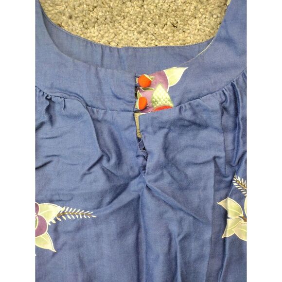 Vtg Sun Fashions Of Hawaii Honolulu Sz 10 Blue Floral & Fruits Muumuu Maxi Dress - Picture 4 of 10
